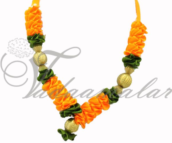 Yellow Artificial Flower Garland with Beads for Deities-3pieces