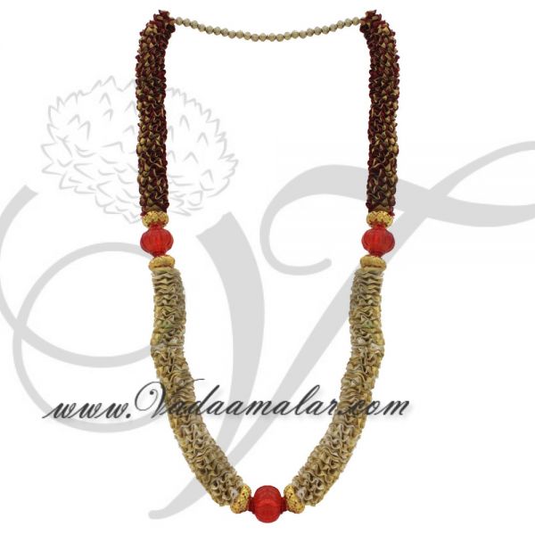 Garlands Artificial Flower Cream and Maroon Synthetic Cloth With Beads Mala