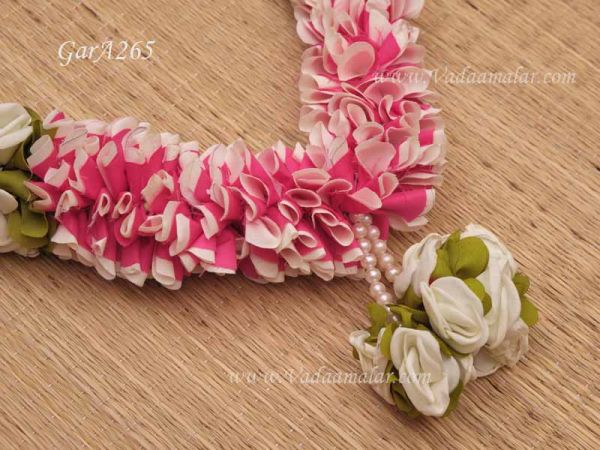 Garlands White Rose with Pink Malai Bridal Garland - 28 Inches 