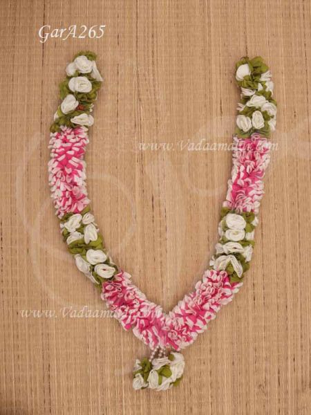 Garlands White Rose with Pink Malai Bridal Garland - 28 Inches 