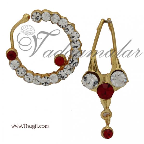 Deity Nath White and red Stone Nose Ring Nath Bullak Amman Ornaments