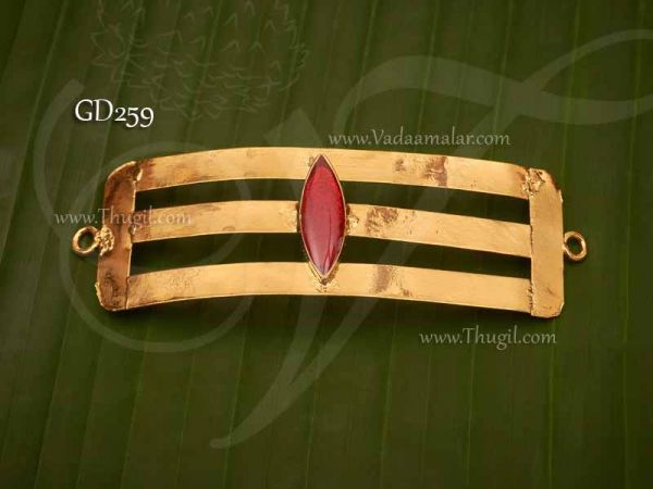 Tripundra Symbol Shiva Lingam Vibuthi Pattai Gold Plated 3.5 inches 