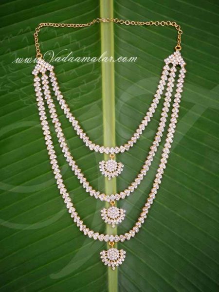Hindu Idol Ornaments White Colour Step Necklace Haarams Jewellery 9 Inches Buy Now