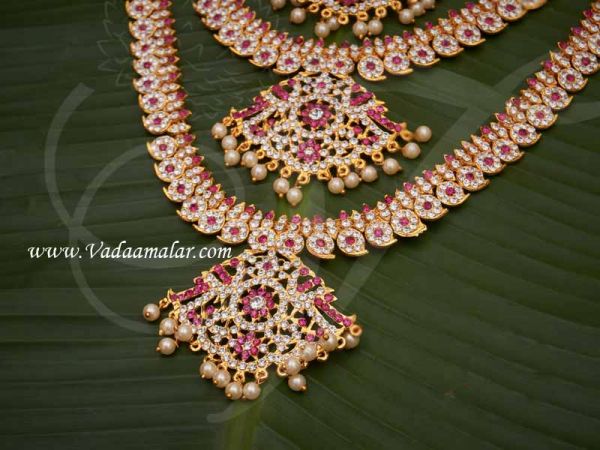Haaram White and Pink 3 Step Necklace For Hindu Idol Ornaments Buy Now ...