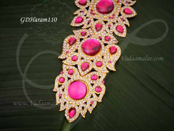 Centre Piece Necklace White with Pink Color Swamy Decoration Haram for GOD 12 Inches