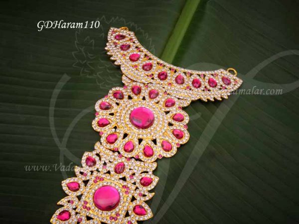 Centre Piece Necklace White with Pink Color Swamy Decoration Haram for GOD 12 Inches