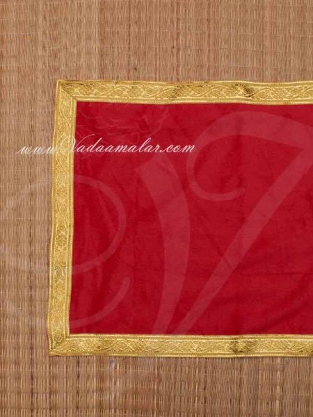 Red with gold Velvet Puja Aasan / Pooja Mat / God Cloth for Pooja 21 x 15