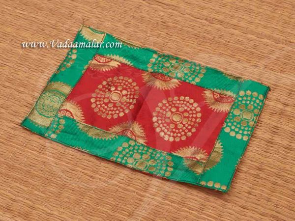 Red with Green Asana Pooja Mat Statue Placement Mat Buy Now 9x6