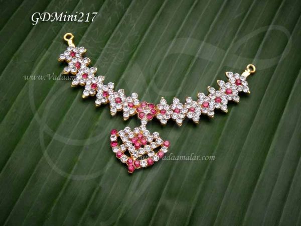 Necklace Small Size White  with Pink colour Stones Deity Jewellery 2.5 inches