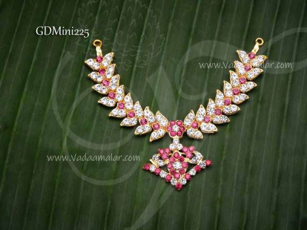 Necklace Small Size White  with Pink colour Stones Deity Jewellery 2.5 inches