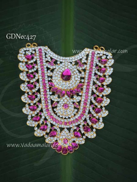 White with Pink Color Stone Kavasam Necklace Swamy Decoration Jewellery 5 inches 