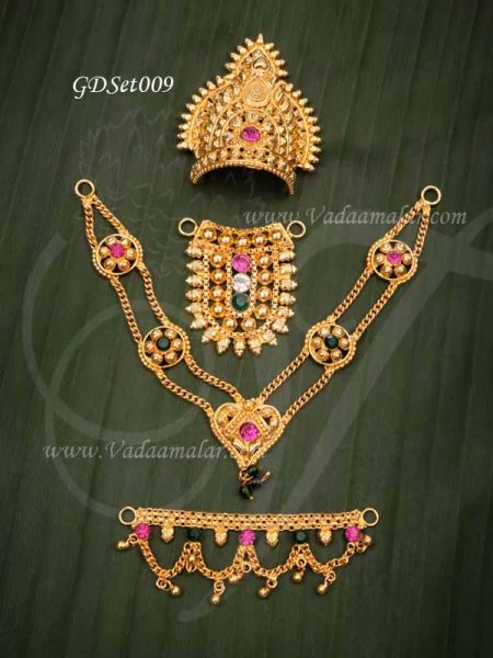 Sringhaar Miniature Jewellery Set for small Idols Statues Gold Decorations