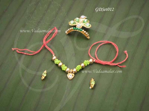 Lord Krishna Gopal Kreedam Earring and Necklace Set For Deity