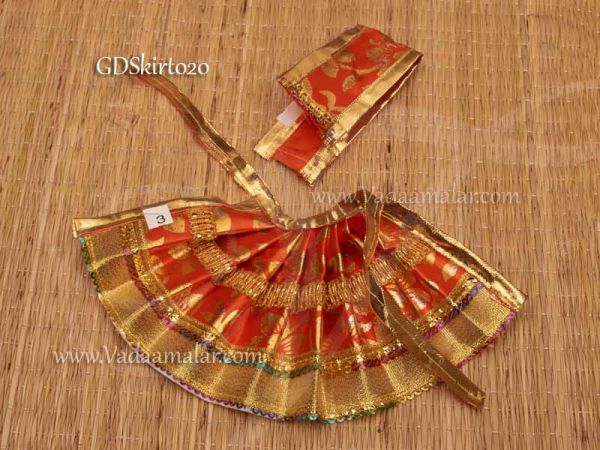 Skirt Orange Colour Pavadai Deity Dress for Goddess Idols Statues Buy Now 4