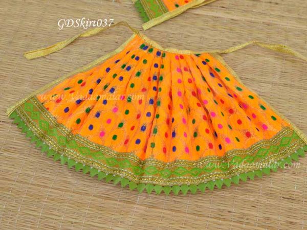 Skirt Orange Colour Pavadai Deity Dress for Goddess Idols Statues 6 inches