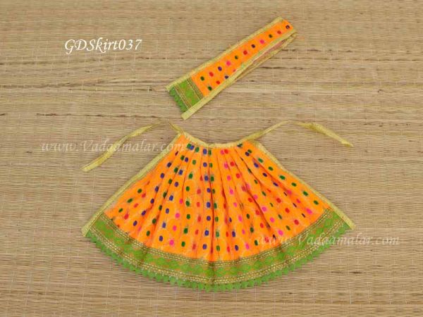 Skirt Orange Colour Pavadai Deity Dress for Goddess Idols Statues 6 inches