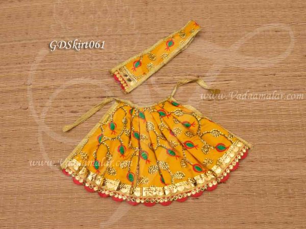 Yellow Skirt Pavadai Deities Dress for Goddess Idols Statues 4 inches