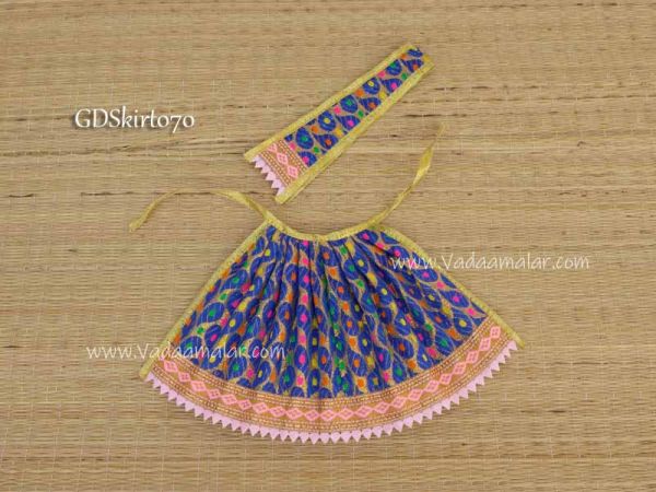 Skirt Blue Colour Pavadai Deity Dress for Goddess Idols Statues 6 inches