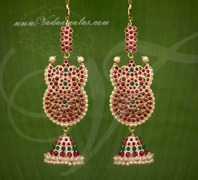 Gold Plated Earrings Kan Chain Extension First Qulity Stones Jhumkas