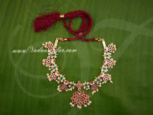 Gold plated Temple Jewellery Kempu Short Necklace Available online