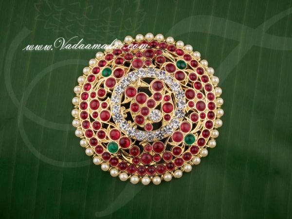 Hair choti radish pink and green colour kemp stones hair ornament rakodi for Indian design