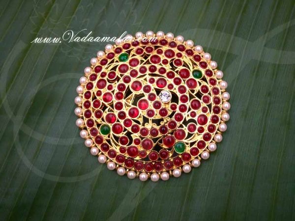 Hair choti red green kemp stones traditional hair ornament rakodi for Indian design