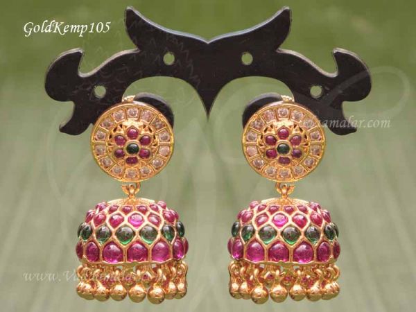 Gold Plated Jhumki with First Quality Stones Jhumka Earrings 