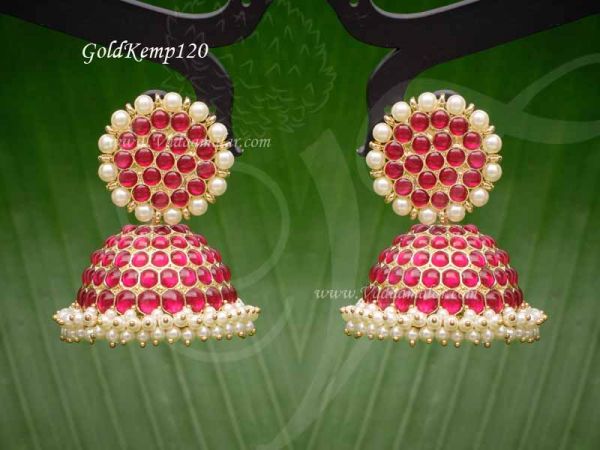 Gold Plated Jhumki with First Quality Stones Jhumka Earrings 2 Inches 