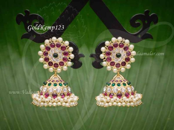 Gold Plated Jhumki with First Quality Stones Jhumka Earrings 2 Inches 