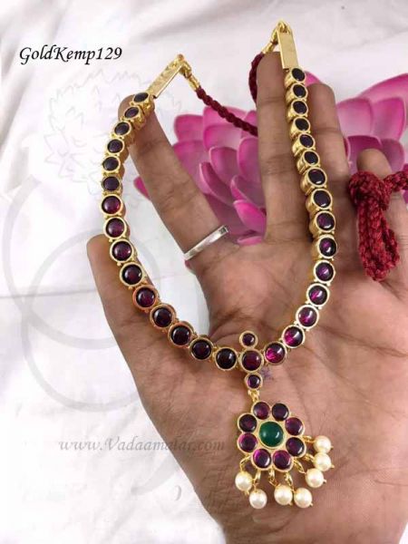 Choker Necklace Gold plated temple jewellery kempu stones