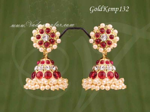 Gold Plated Jhumki with First Quality Stones Jhumka Earrings 1.7 Inches