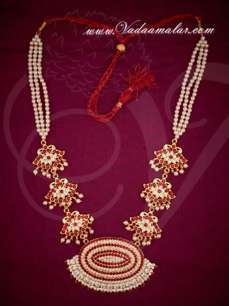 Long Pearl Necklace kathak jewellery set online 