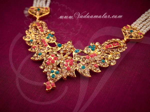 Peacock pendent Long Pearl Necklace kathak jewellery set online 