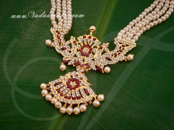 Peacock Design Pendent with  Long Pearl Necklace kathak Jewellery Buy Online 