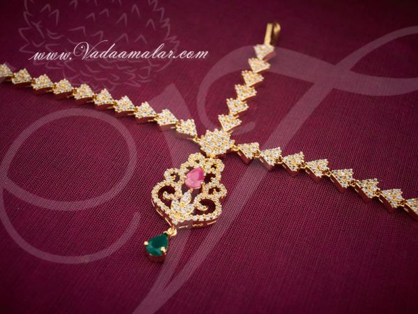 Ruby emerald stones jewellery maang tikka hair Bridal set