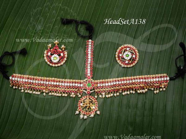 Natarajar Design White with Red Kemp Stones Headset for Bharatanatyam Jewellery