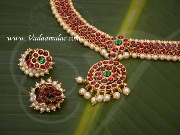 South Indian Kemp Temple Jewelry Short Necklace Jhumka Earring Dance Ornaments