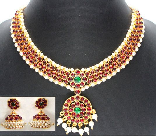 Traditional kemp stone earrings, mattal jhumka earrings necklace head 3 sets