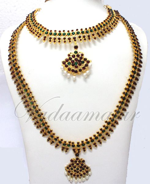 Long and short Temple jewelry Aaaram necklace set Temple jewellery set