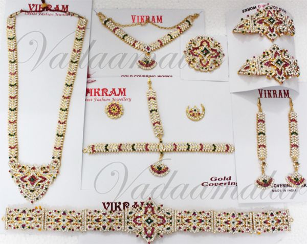 10 pcs Indian bridal wedding Kuchipudi Bharatanatyam dance ornaments jewelry set