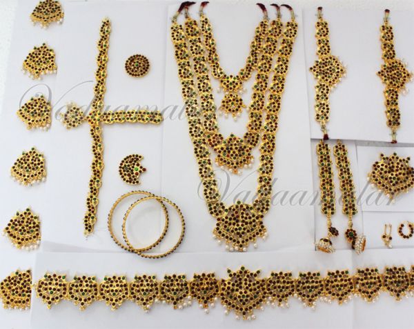 Bharatanatyam jewellery set 11 pcs Beautiful South Indian temple Indian bridal jewelry full set