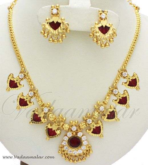 Kerala Necklace and Earrings Micro gold plated ethnic Kerela jewelry set Palakkamala
