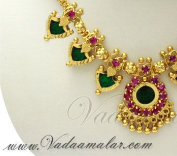 Gold plated Palakka mala Traditional Kerala Choker and Earrings Ornaments
