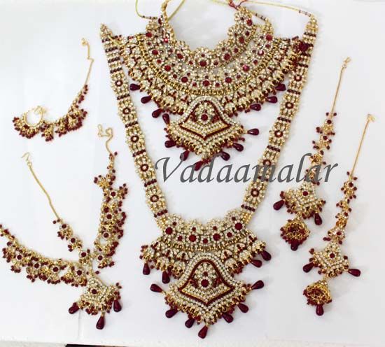 Designer Kundan jewellery set red and white colour stones bridal jewelry