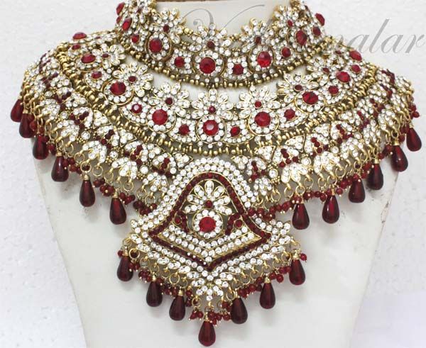 Designer Kundan jewellery set red and white colour stones bridal jewelry