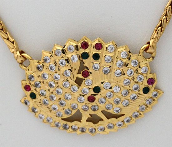 Traditional peacock pendant Long Chain with Gold plated Chain for Sarees