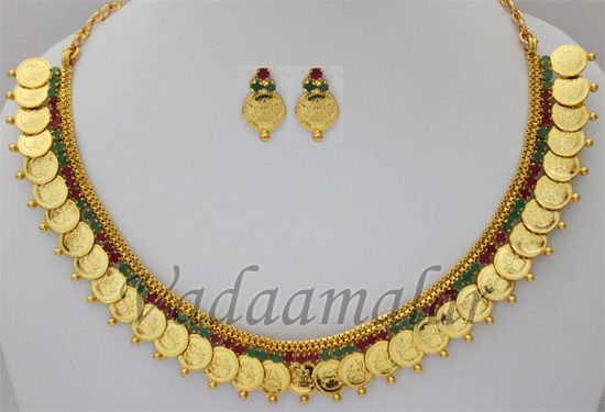 Ruby & emerald Goddress Lakshmi Jewellery Kasumalai Goldplated