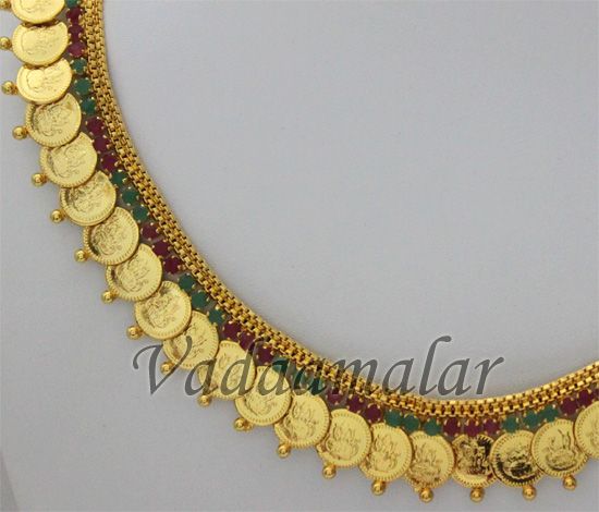 Ruby & emerald Goddress Lakshmi Jewellery Kasumalai Goldplated