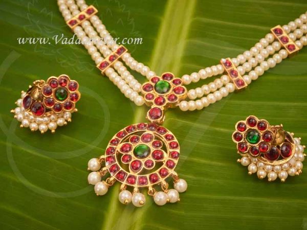 South Indian Kemp Temple Jewelry Short Necklace Ear stud Dance Ornaments