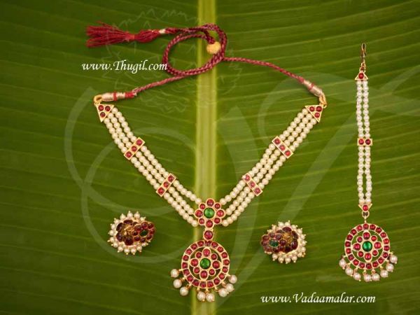 South Indian Kemp Temple Jewelry Short Necklace Ear stud Dance Ornaments